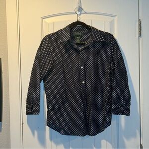 Lauren Ralph Lauren Non-Iron Navy Polka Dot Button Down Shirt Size Medium